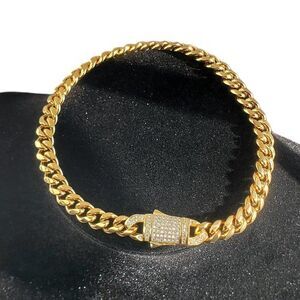 Mens 8" 1ct Diamond Clasp 18K Gold Cuban Chain Link Bracelet 18 Karat Jewelry
